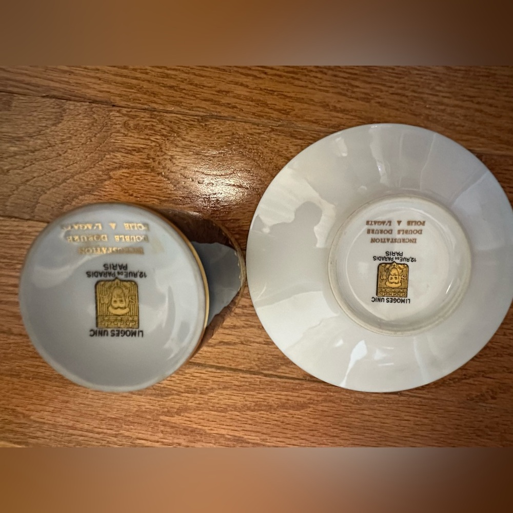 Limoges Unic 12 Rue Paris Incrustation Cobalt and Gold Demitasse Cup Set - Picture 3 of 5